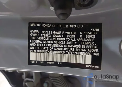 2019 Honda Civic Lx from USA, damaged, VIN SHHFK7H37KU404959